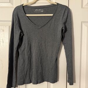 5/$25 Eddie Bauer Women's Charcoal Long Sleeve V-Neck Top
